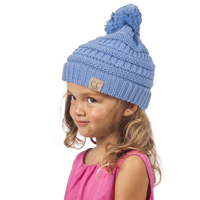 Gravity Threads Bonnet Doux et Chaud pour Enfants avec Pompon - Bleu Bébé