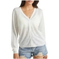 thumbnail image 2 of Aloohaidyvio Cardigan for Women Casual Long Sleeve Crochet Shrug V Neck Tops Button Down Soft Knit Sweater White XL, 2 of 8