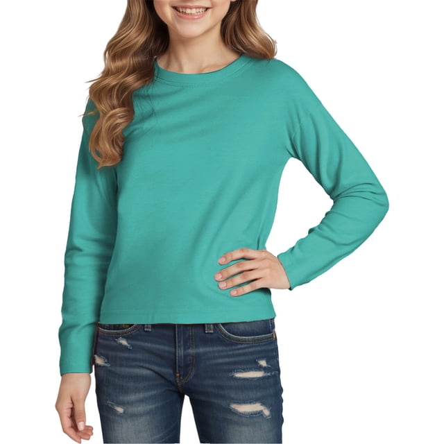 SUXIAN T-Shirts Unis Enfants T-Shirts à Manches Longues Enfants Col Rond Automne Hiver Hauts T-Shirts Basiques Coton Col Rond T-Shirts Graphiques Jeunesse Vert 3-4 Ans