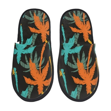 Balery Palm Trees Slient Indoor Furry Fleece Comfort House Shoes Soft Non-Slip Home Shoes Cotton slippers House Slippers-- Medium