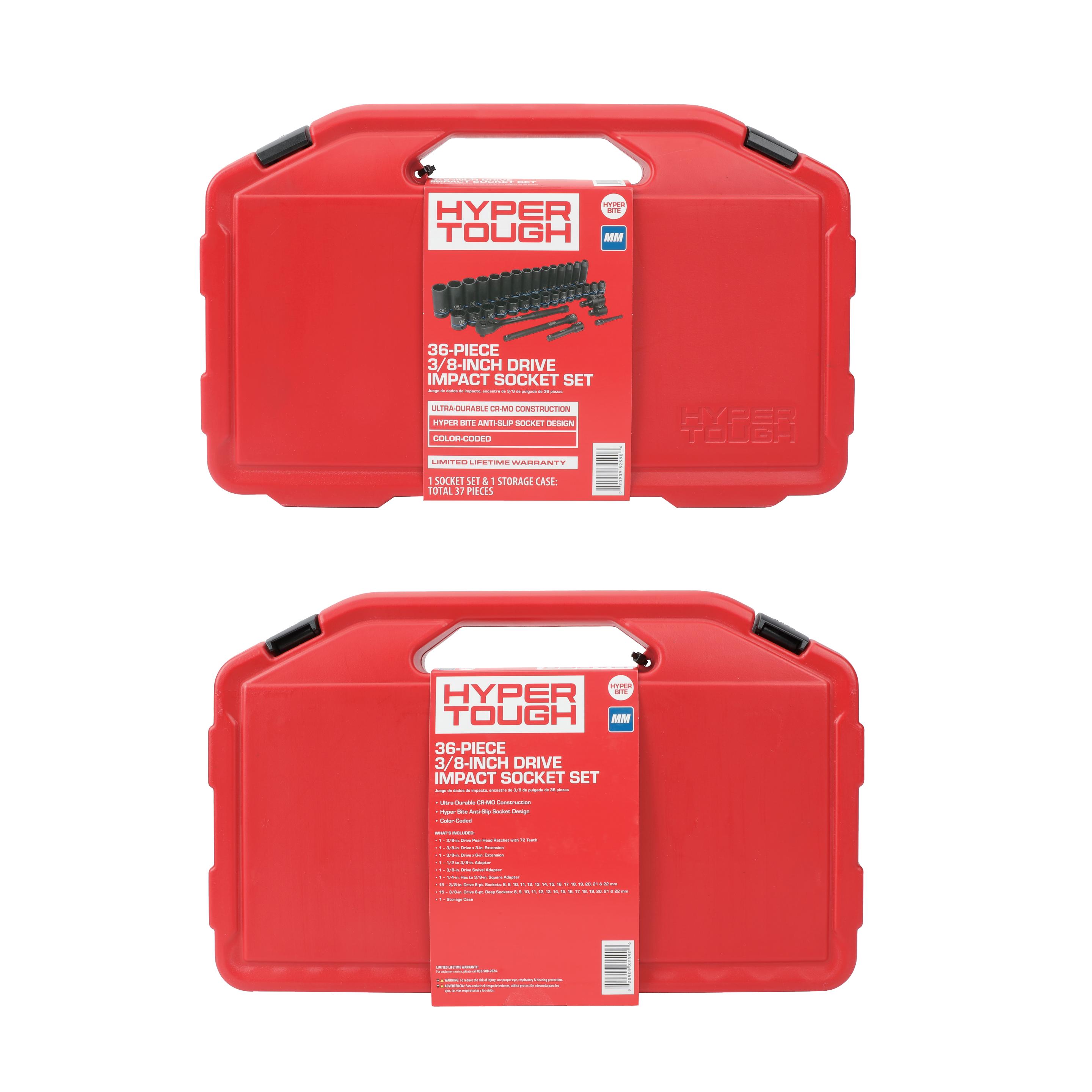 Juego de dados de impacto Hyper Tough de 36 piezas de 3/8 de pulgada en métrico CRMO (mm) 3