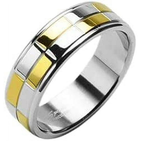 Men / Ladies 316L Surgical Stainless Steel Rings/IP Gold & Steel Squares Ring Size 11