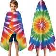 thumbnail image 3 of Colorful Rainbow Tie Dye Spiral Pattern Hooded Bath Towel，60"x35" for Ages 3 To 12 Kids, Quick Dry Lightweight Soft Microfiber Hood Beach Towel Cover Up for Kids, 3 of 7