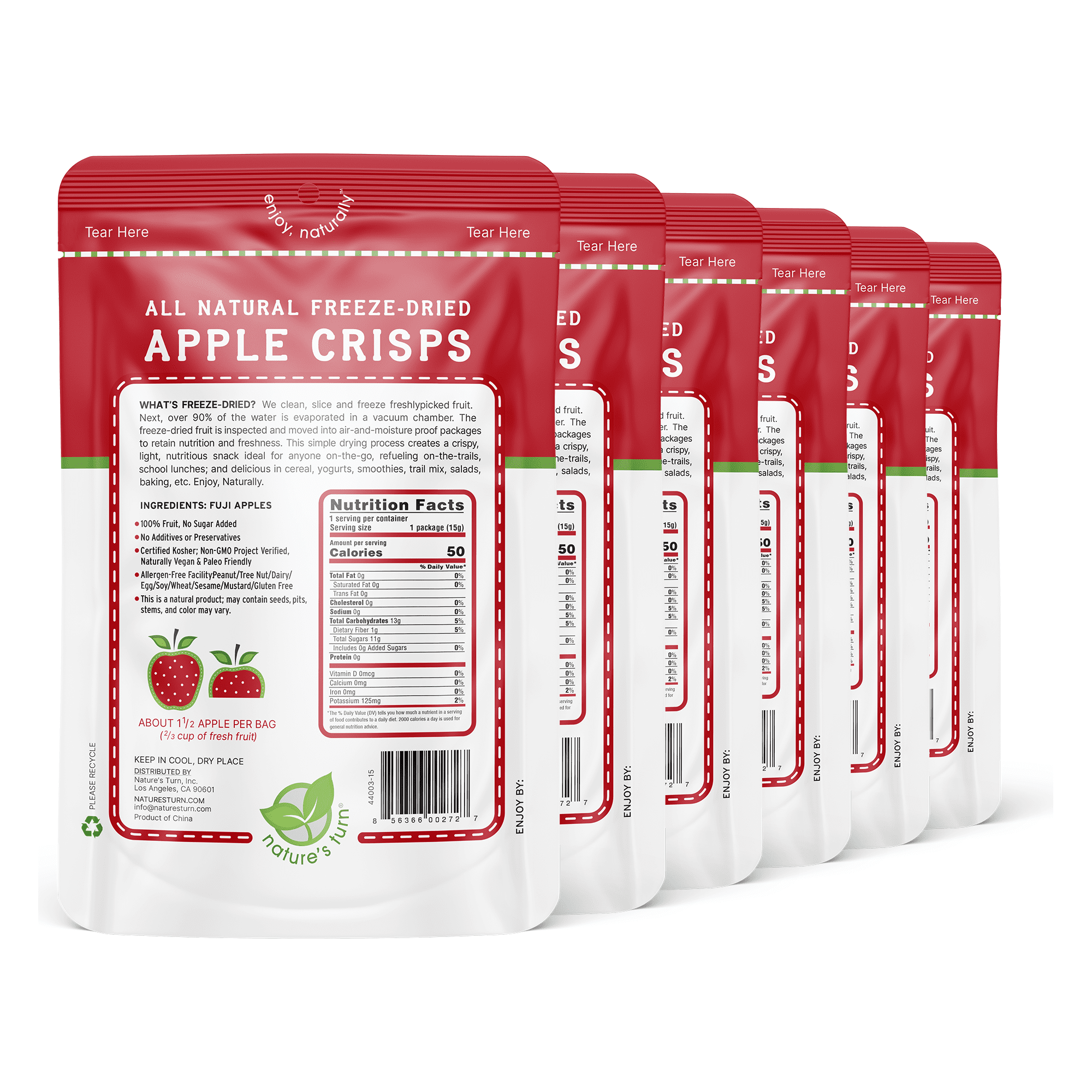Nature’s Turn Freeze-Dried Apple Crisps, No Added Sugar, Healthy Natural Fruit Crisp Snack for School Lunches, 6 Pack (1.2 oz Each)