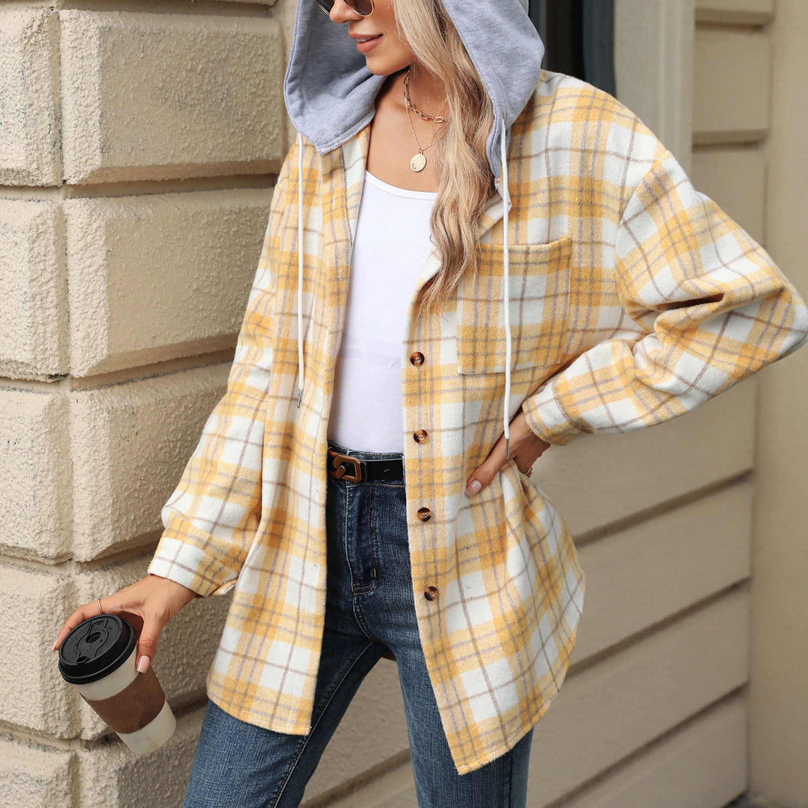 ameIAEA Chemises en Flanelle pour Femmes Manteau à Carreaux Veste