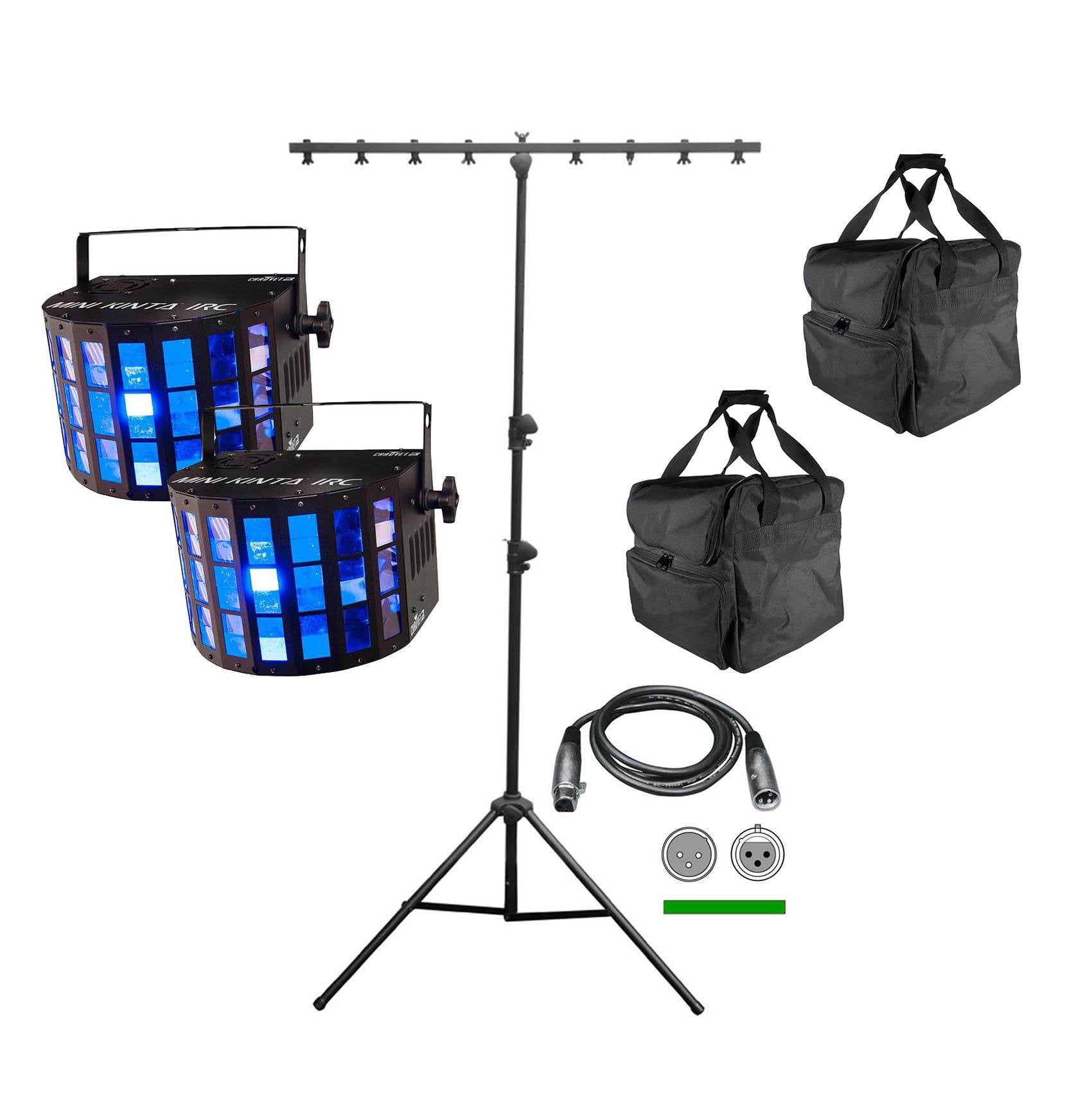 2 Pack Chauvet DJ Mini Kinta IRC LED RGBW DMX Lights Portable Tripod Stand 