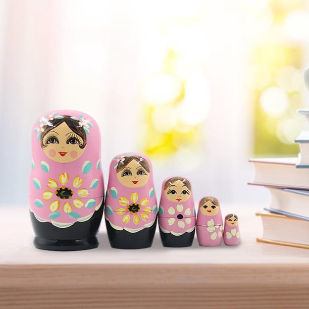 5 Uds Rusas de Anidación de Dibujos Animados Matryoshka Juguete de Apimiento de Anidado para para Decoración Del H 5 capas rosa Baoblaze muñeca rusa de anidación