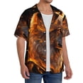 thumbnail image 2 of Daiia Gold Flame Pattern Wolf Men's Linen Shirts Short Sleeve Casual Shirts Button Down Shirt for Men Beach Summer Wedding Shirt-X-Large, 2 of 6