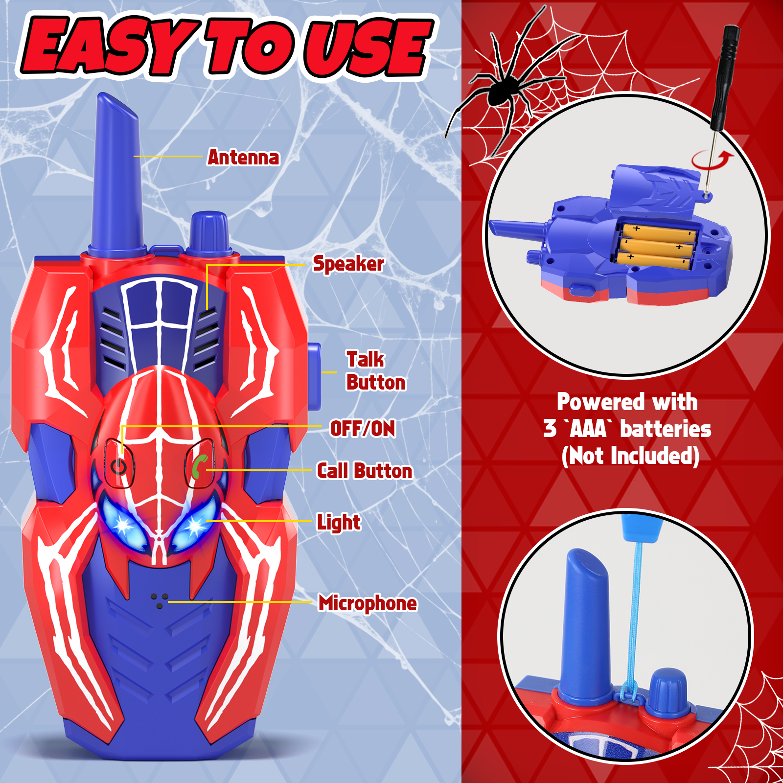 KWANITHINK Spider Kids Walkie Talkies 2-Pack photo 4