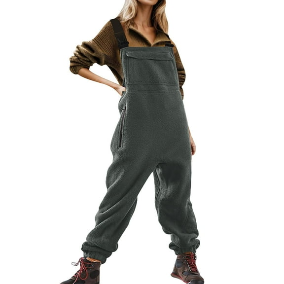 WENWU Women's Brushed Overalls Bibs and Adjustable Suspenders with Warm Winter Ski Pants Women Tuxedos Eyelet Jumpsuit