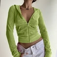 thumbnail image 2 of Women Full-zip Velvet Crop Jacket with Hood Pockets Long Sleeve Fitted Short Zip Up Hoodie Sweatshirt Coats (Small, Green), 2 of 6