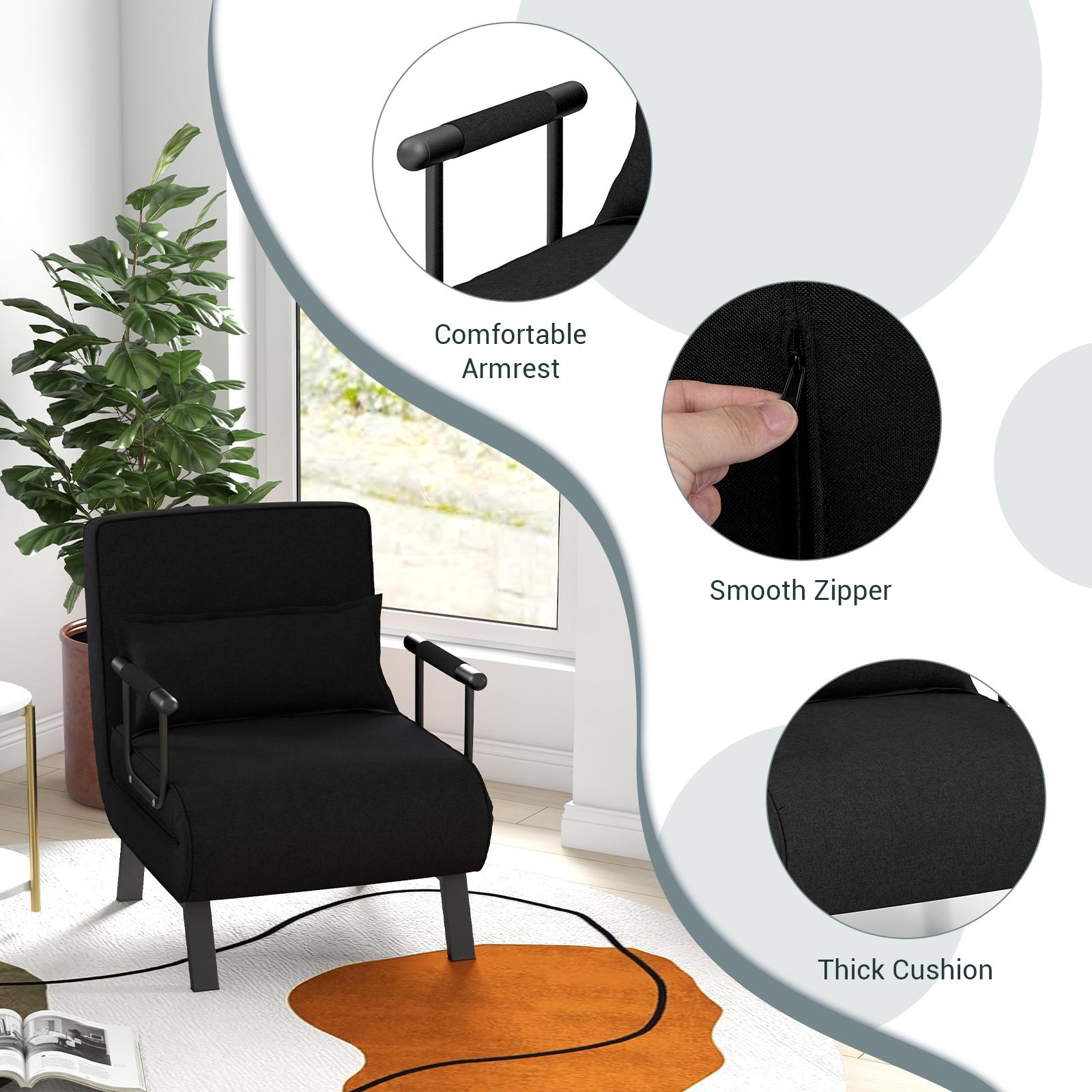 Giantex Letto Divano Pieghevole Nero - Sedia A Sdraio Convertibile 5 Posizioni Per Ospiti