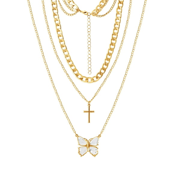 Jessica Simpson Women's Butterfly and Cross Layered Necklace