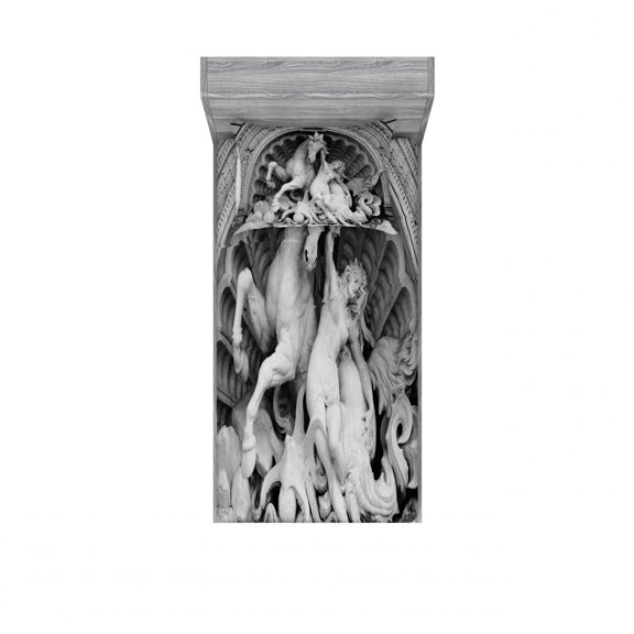 Retro Bedding Set with Sheet & Covers, Struggling Nymph Octopus Seashell Horse in Lunettert Bologna, Printed Bedroom Decor 2 Shams, 4 Sizes, Grey, by Ambesonne