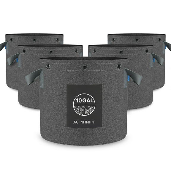 AC Infinity Heavy Duty Fabric Pots, 10 Gallon Aeration Reusable Grow Bags 5-Pack with 500G Thick Nonwoven Fabric and Multi-Purpose Rings, for Low Stress Plant Training Fruits, Vegetables, and Flowers