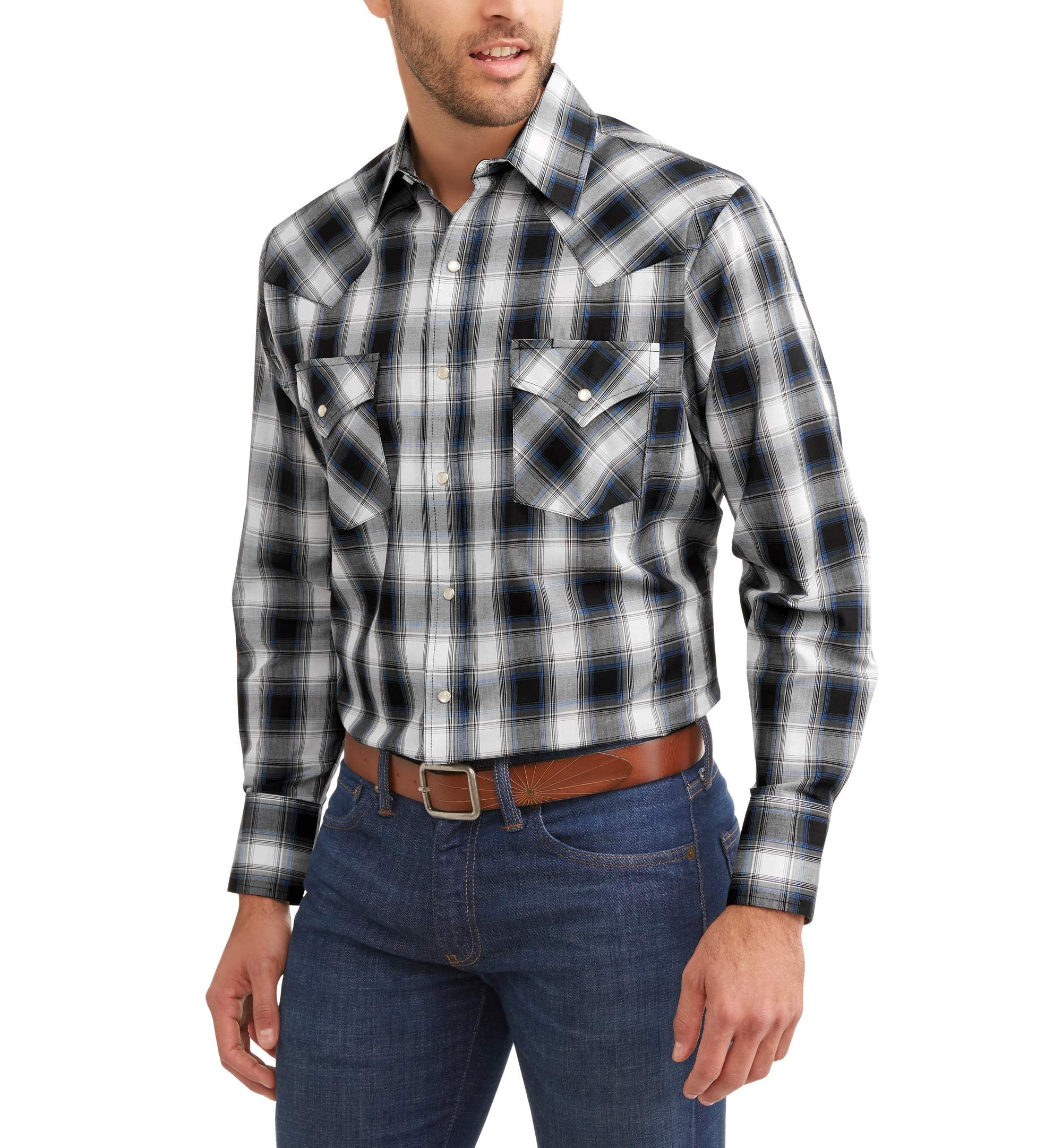 Big and Tall Mens Long Sleeve Plaid Western Shirt - Walmart.com