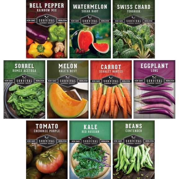 10 packs Drought Tolerant Vegetable Seed Collection - Full Sun Annual Heirloom Seeds