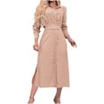 thumbnail image 2 of Guieoi Dress for Women Clearance under $10.00 Plus Size Women's Fall Dress Solid Color Long Sleeve Dress Beige Black*Friday/Cyber*Monday Clearance, 2 of 8