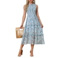 thumbnail image 2 of INSPIRE CHIC Women's Dress Sleeveless Floral Crew Neck Chiffon Smocked Ruffle Dresses XS Light Blue, 2 of 6