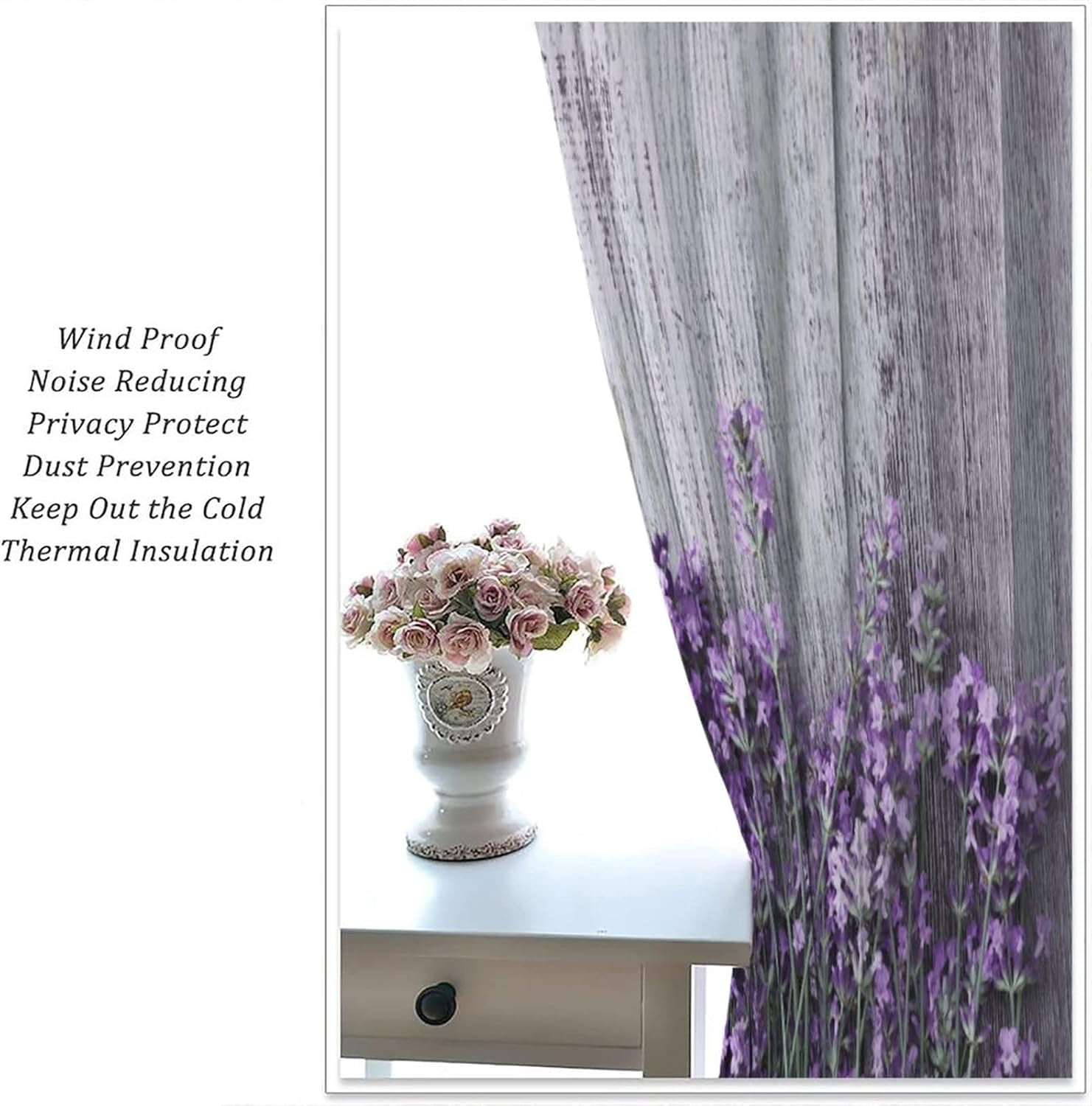 Lavender Floral Curtains, Lavender Flower Purple Window Treatments for Living Room Girls Woman Room Decor, Luxurious Elegant Purple Drapes 2 Panels, 42x54 Inch