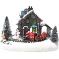 thumbnail image 1 of Luces navideñas LED de colores creativos, luz de paisaje de casa de pueblo de tren pequeño, figuras de resina de nieve, luces LED de pueblo navideño, 1 of 5