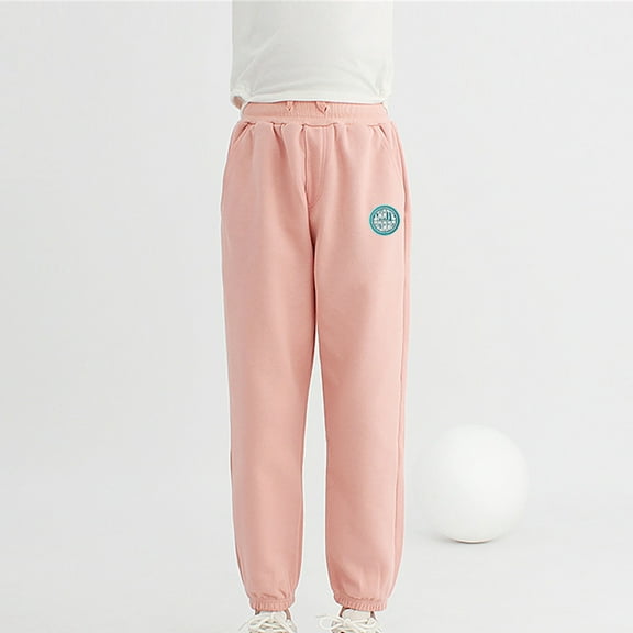 uublik Kids Sweat Pants Keep Warm Fleece Lined Cozy Solid Colour Drawstring Waist Joggers Long Pants