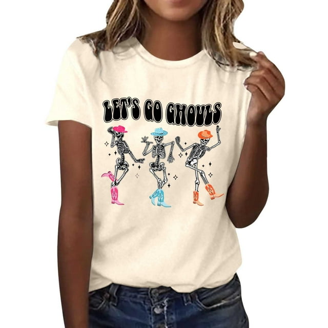 T-shirt Graphique d'Halloween pour Femme à Manches Courtes, Décontracté et Confortable, pour Fête d'Automne, Tenue Quotidienne, Haut Imprimé