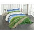 thumbnail image 3 of Ambesonne Rustic Home Quilted Bedspread Set 3 Pcs, Flower Field, King Size, Green Blue White, 3 of 5