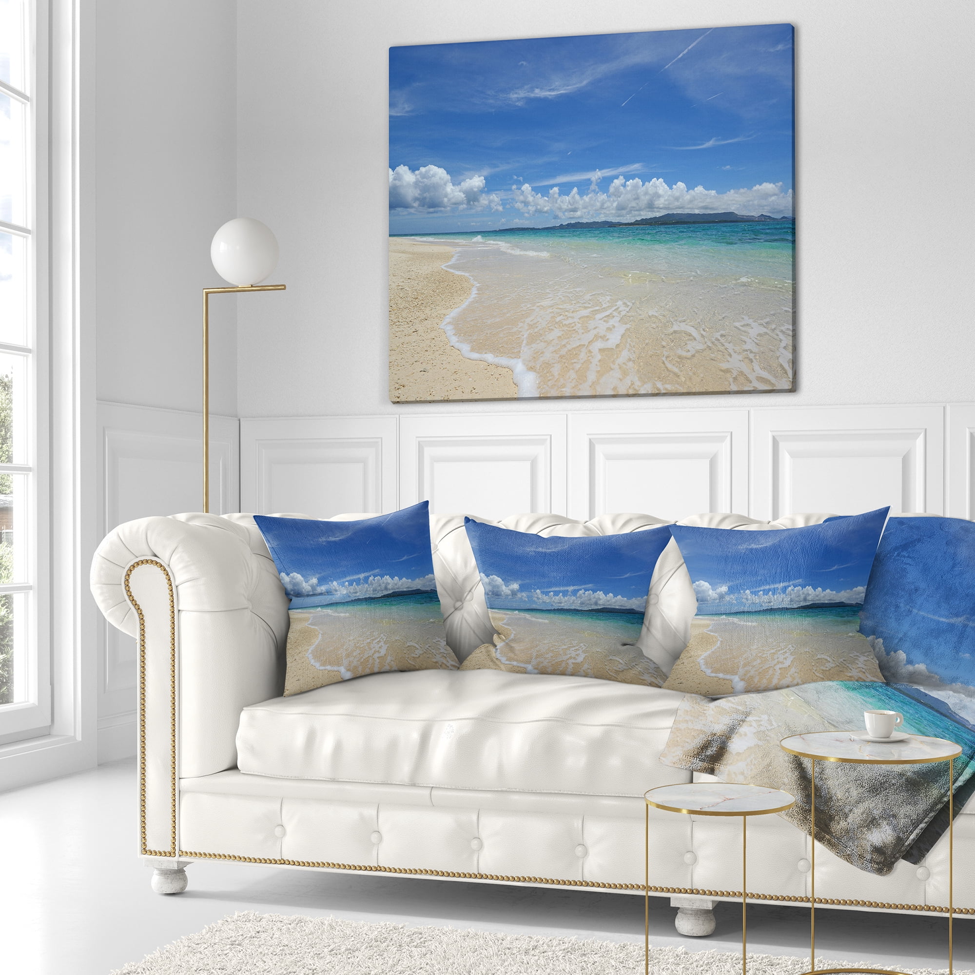 Designart Gorgeous Beach in summertime - Modern Seascape Throw Pillow - 16x16