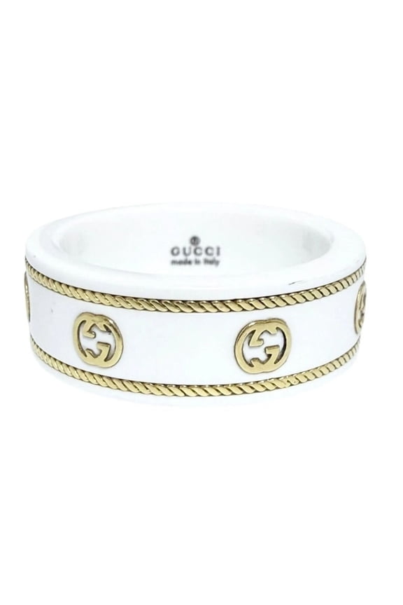Pre-Owned Gucci unisex interlocking G ring, 18K gold, size 10, pinky ring.