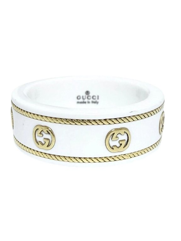 Pre-Owned Gucci unisex interlocking G ring, 18K gold, size 10, pinky ring.