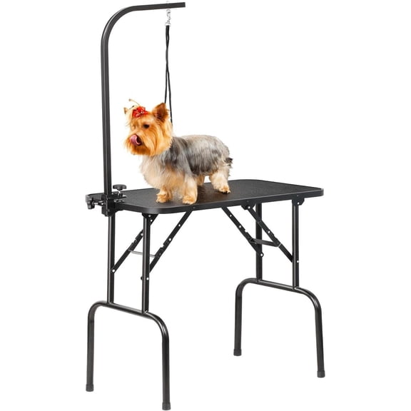 32-inch Foldable Pet Dog Grooming Table with Adjustable Height Arm Drying Table for Home w/Noose for Small Dogs Cats Non-Slip Maximum Capacity Up to 220lbs Black