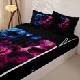 thumbnail image 3 of Castle Fairy Gothic Romantic Skull Couple Zipper Queen Comforter Set with Fitted Sheet and 2 Pillowcases,Gradient Butterfly Rose Flower Zipper Bedding Set,Blue Magenta,4 Pieces,Black Reversible, 3 of 6