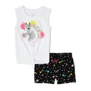 Wonder Nation Girls Graphic Tank Top and Shorts, 2-Piece Outfit Set, Sizes 4-18 & Plus