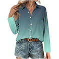 thumbnail image 3 of Button Down Shirts for Women Fashion Gradient Color Printed Shirt Dressy Casual Long Sleeve Blouses Plus Size Loose Tops Trendy Business Work Shirts, 3 of 6