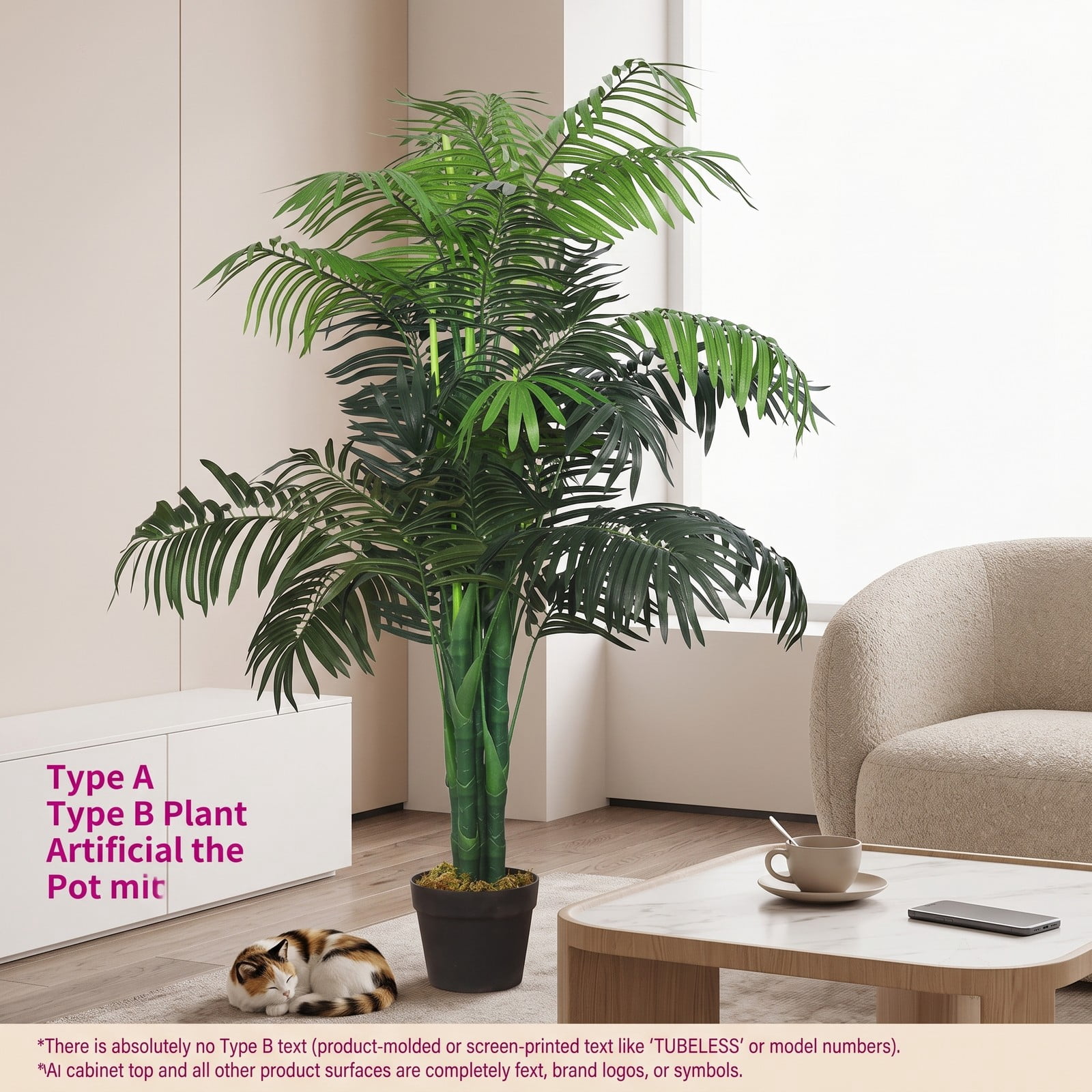 ALPULON 3.5 Feet Artificial Areca Palm Tree, Faux Silk Palm Plant with Basket Pot, 43 Inch Tall Fake Tropical Tree for Home Office Living Room Indoor Decor, Green