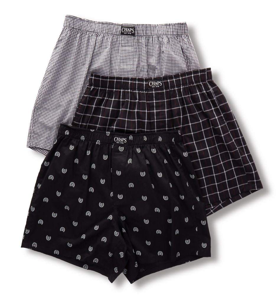 Chaps Underwear Men's Woven Boxer, Morris Plaid/Polo Black Gingham