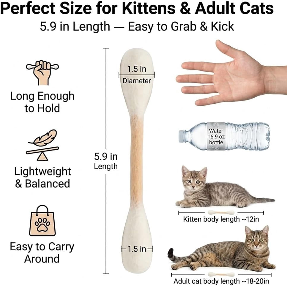 Catnip Filled Giant Cotton Swabs - Durable Wool Chew Toys for Kittens & Adult Cats Interactive Play (Set of 6)
