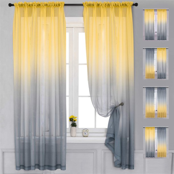 Cortinas Yancorp de Lino Transparente Amarillo Gris 100x213 cm 2 Paneles
