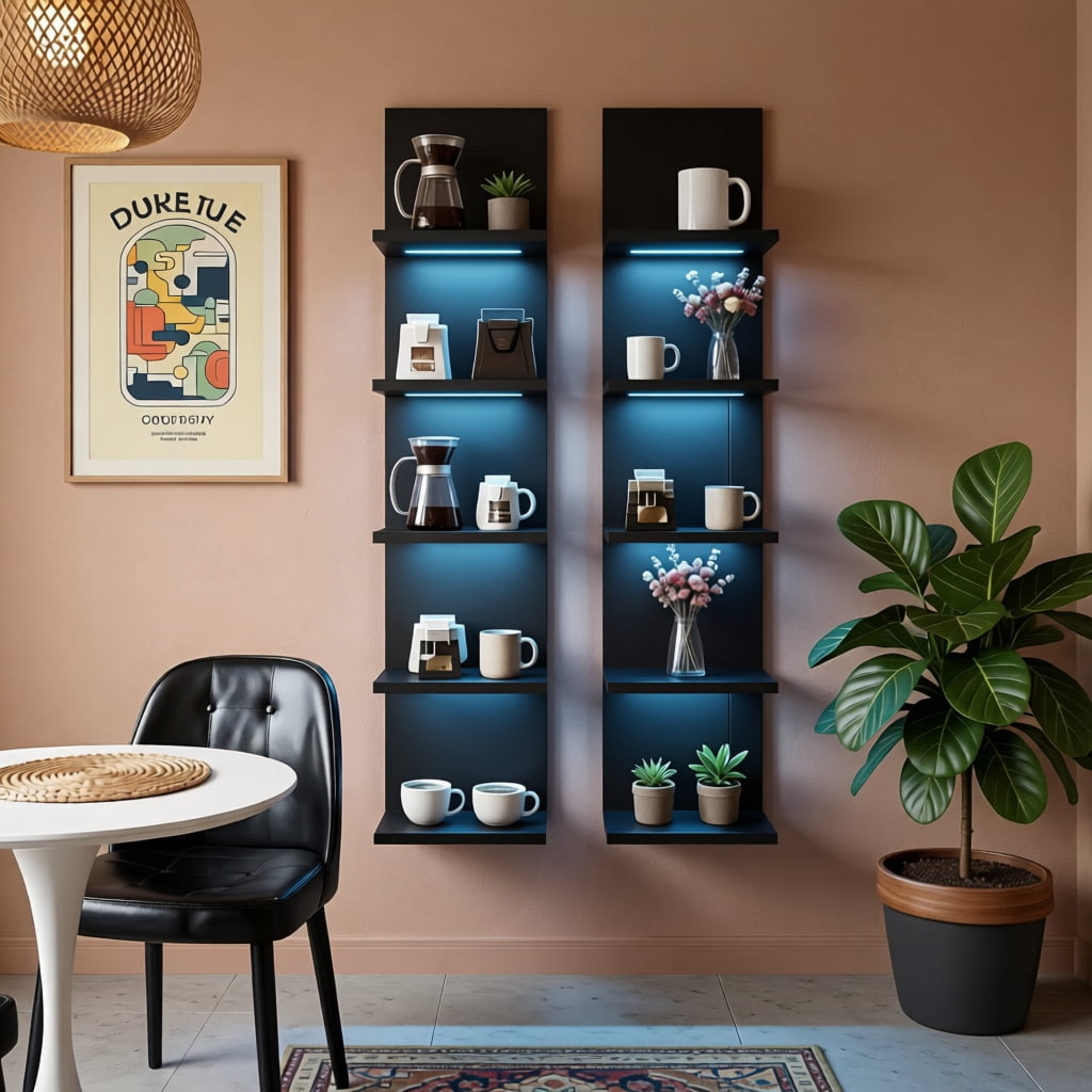 Black 5 -Tier Remote Control RGB Lighted Wall Floating Shelf Bookcase Bedroom Living Room Wall Storage Cabinet