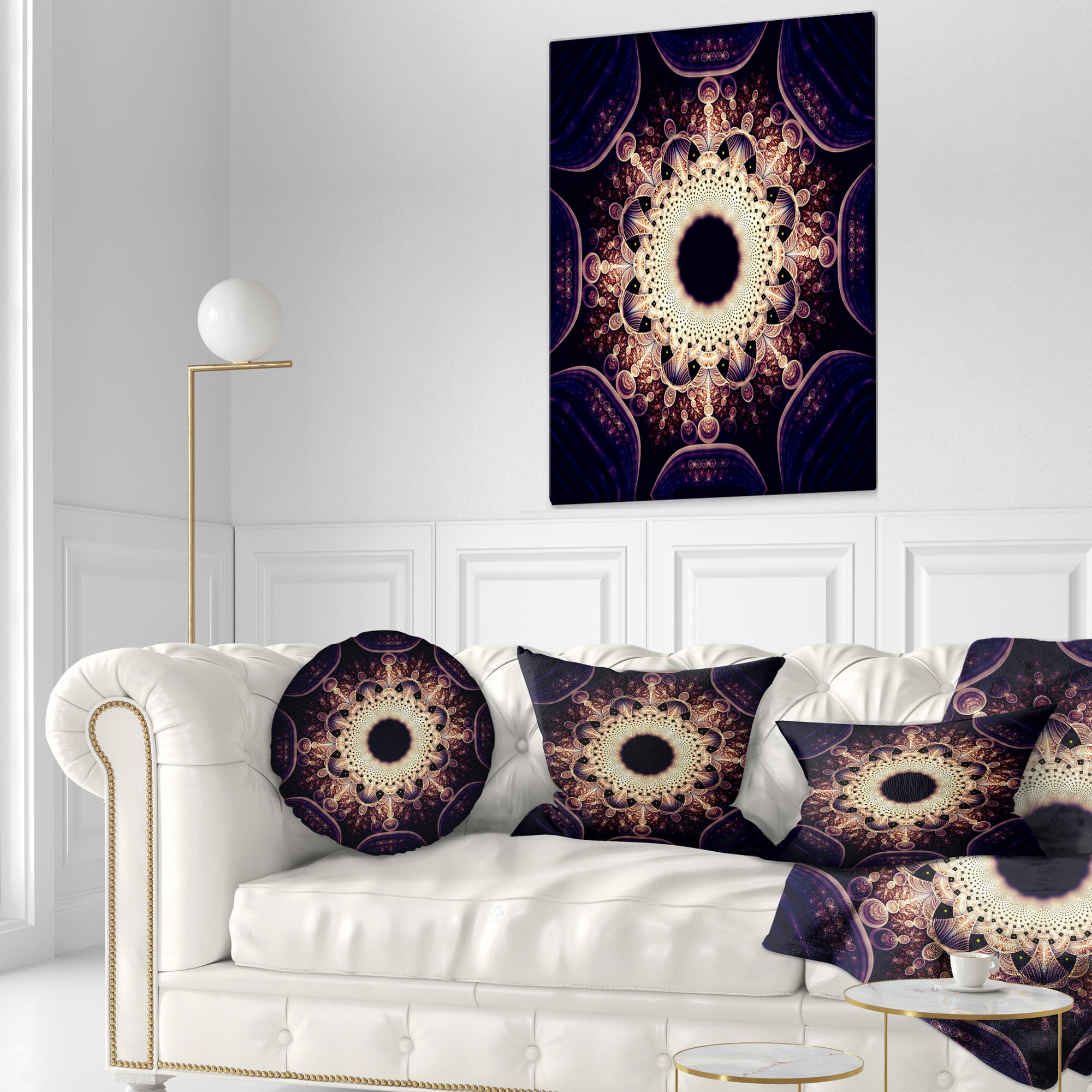 Designart Rounded Symmetrical Yellow Fractal Flower - Floral Throw Pillow - 12x20