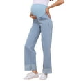 thumbnail image 4 of INSPIRE CHIC Women Maternity Jeans Straight Leg Cuffed Comfy Stretch Over Belly Support Pregnant Denim Work Pants M Light Blue, 4 of 6
