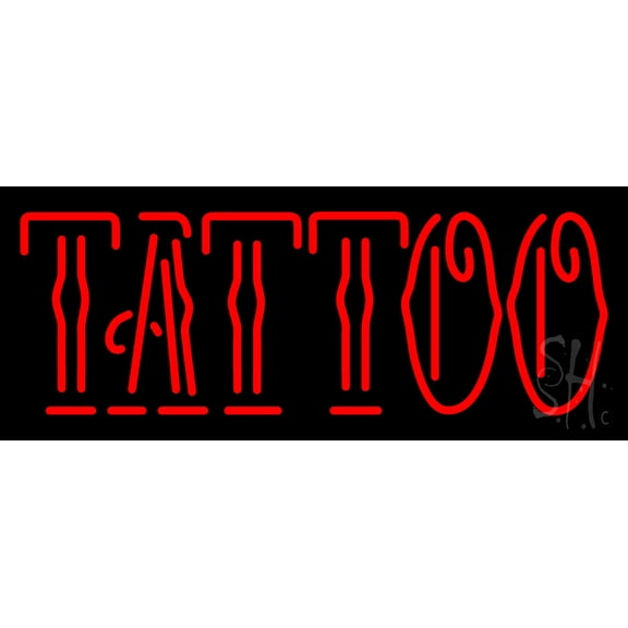 Red Tattoo LED Neon Sign 13" Tall x 32" Wide - inches Black Square Cut Acrylic Backing, with Dimmer - Premium built indoor Sign for Storefront, Store interior, Workshop, Studio.