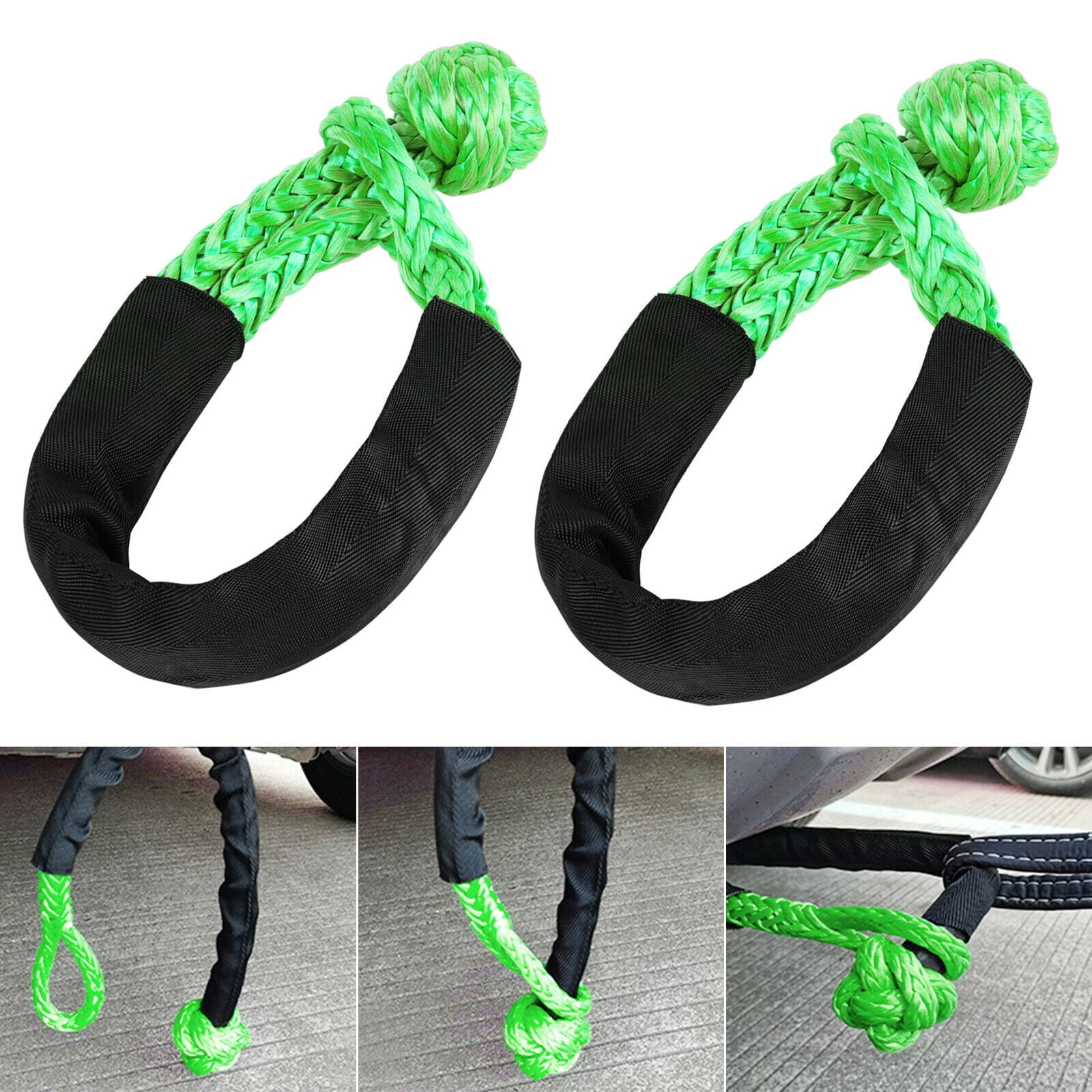 2pcs 1/2 X 22 Soft Shackle Rope Synthetic Tow Recovery Black Strap  38000LBS 