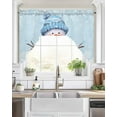 thumbnail image 2 of Blue Snowman Christmas Kitchen Swag Valance for Window, Rod Pocket Short Kitchen Curtains&nbsp;36 Inch Length, Snowflake Xmas Winter Swag Topper Small Window Treatment for Cafe Bathroom Bedroom, 2 of 6