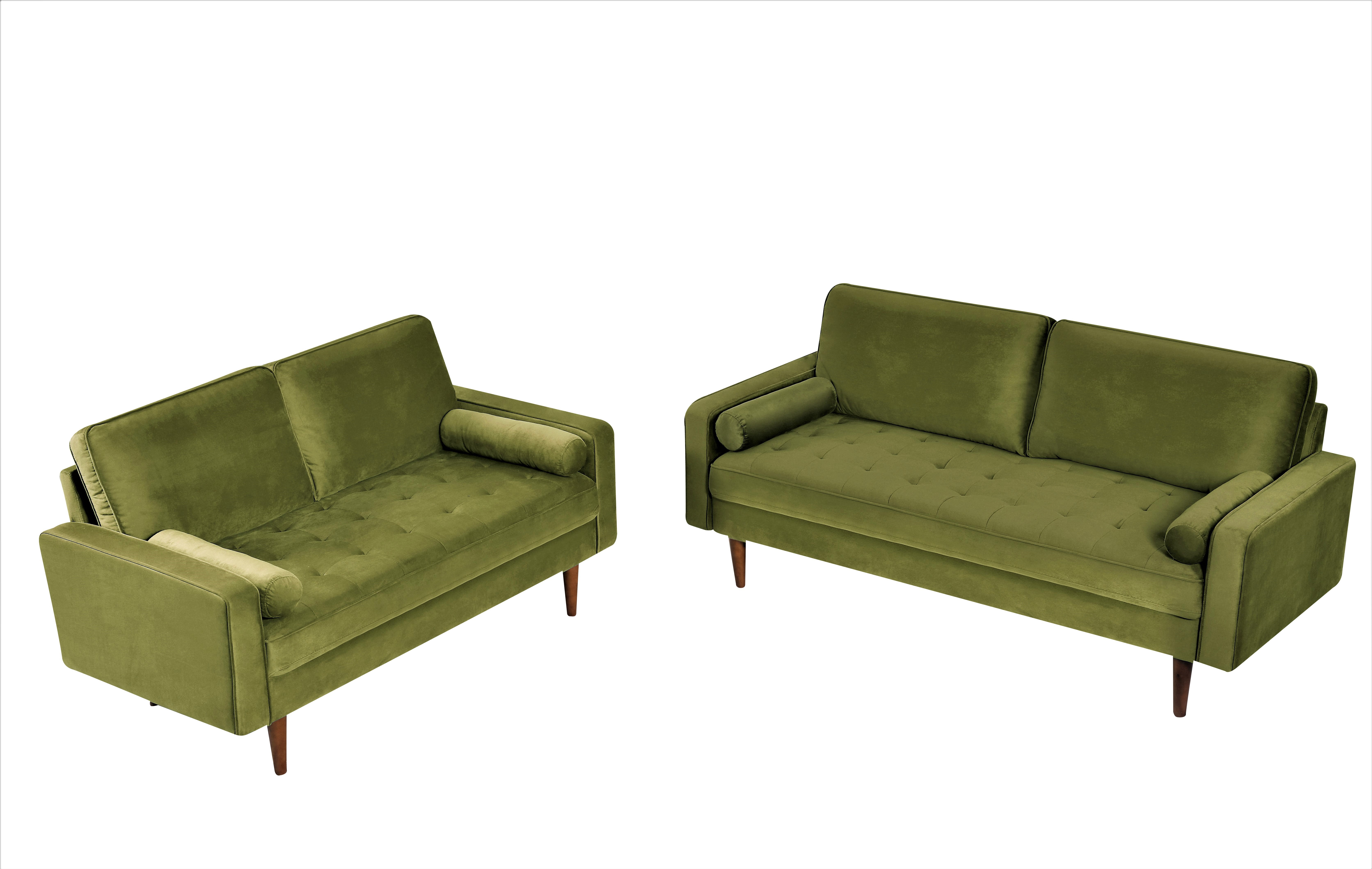 US Pride Furniture Monahan Velvet 2PC Living Room Sets Sofa Loveseat Olive Green