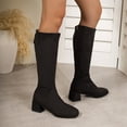 thumbnail image 4 of Black Ladies Everyday Long Boots Featuring Square Toe Design And Rear Zipper Closure Low Heel Great For Casual Outfits, 4 of 8