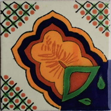 4.2x4.2 Corner Sunrise Talavera Mexican Tile, Set of 9 pcs