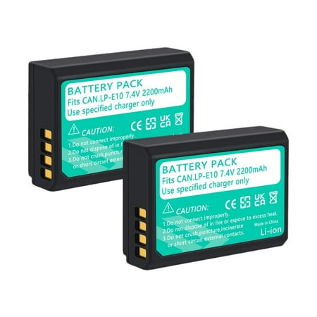Digital Camera Battery 2 Pack LP-E10 Camera Battery for Canon EOS Rebel T3, T5, T6, Kiss X50, Kiss X70, EOS 1100D, EOS 1200D, EOS 1300D, EOS 2000D