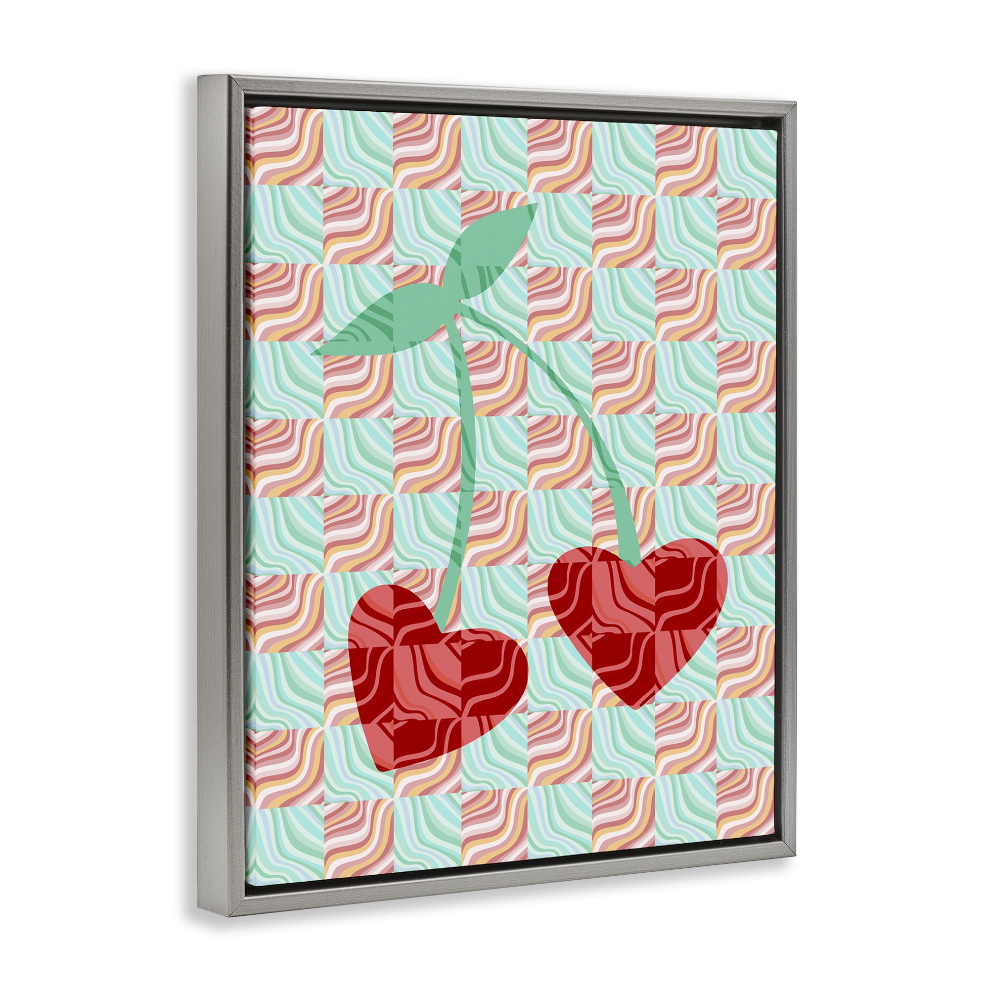 Stupell Industries Groovy Patterned Cherries Food & Beverage Painting Gray Floater Framed Art Print Wall Art, 25 x 31